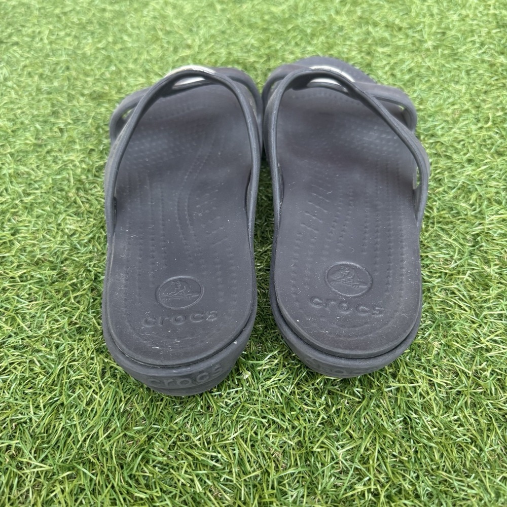 Crocs Sanrah Wedge Sandals Womens Size‎ 11 Black Silver Ring Rare Comfort - Picture 5 of 8